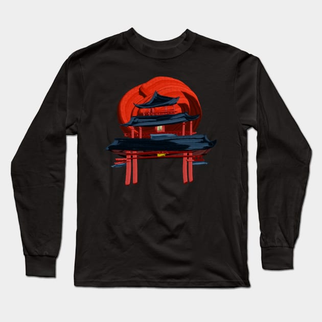 cool Japanese Shrine Long Sleeve T-Shirt by Oneir